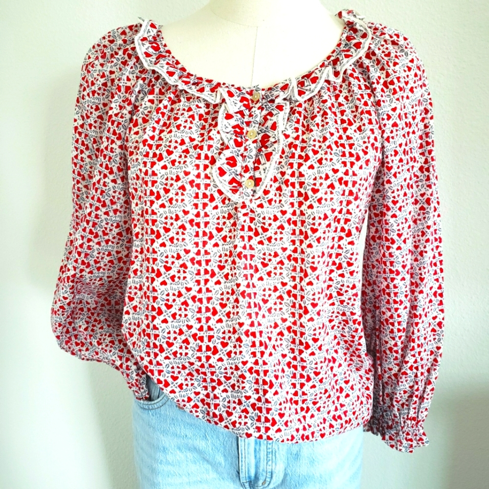 MAX STUDIO Long Sleeve Cotton Peasant Boho Blouse—NWT—M